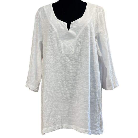 Avenue The New Zip 3/4 Sleeve Tunic Top Beach Cover Plus Size 18-20 White Cotton - Picture 1 of 13